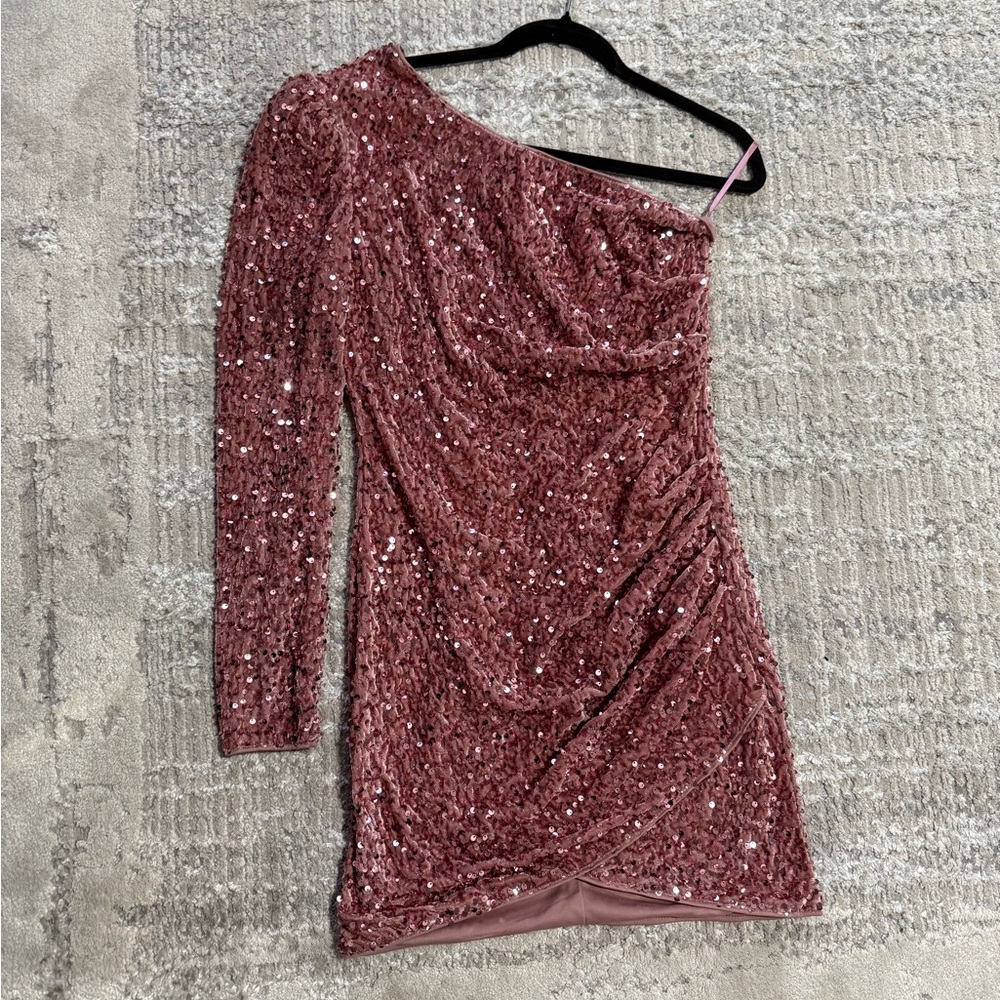 Glamorous One-Shoulder Sequin Dress in Pink